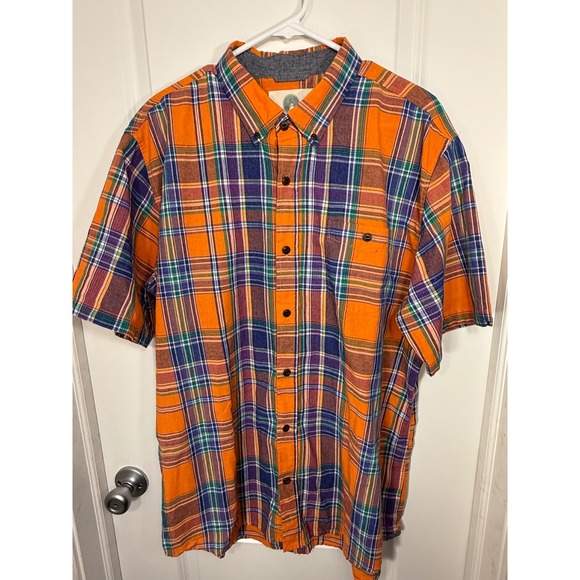 Weatherproof Men's Vintage Short Sleeved Plaid Shirt, Size XL, Orange/Blue/Grn… - Picture 1 of 6